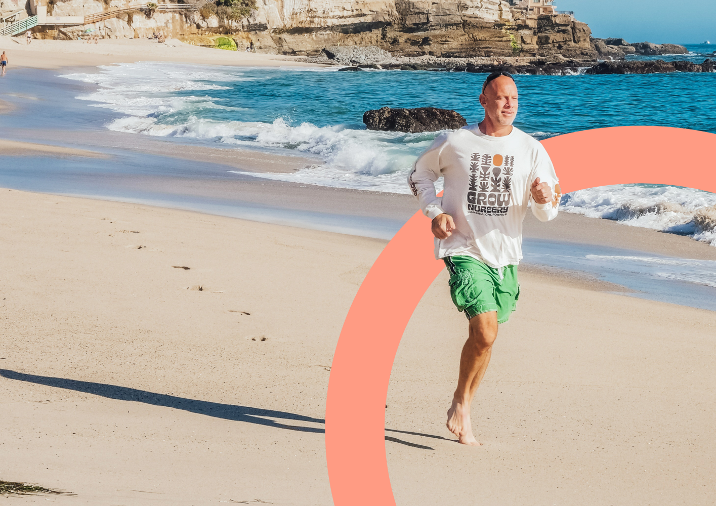 Healthy aged man running on a beach